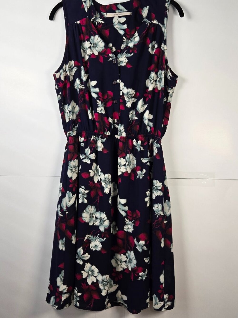 Indigo Blue Floral V-Neck Half Button Down Mini to Knee Length Dress Size M